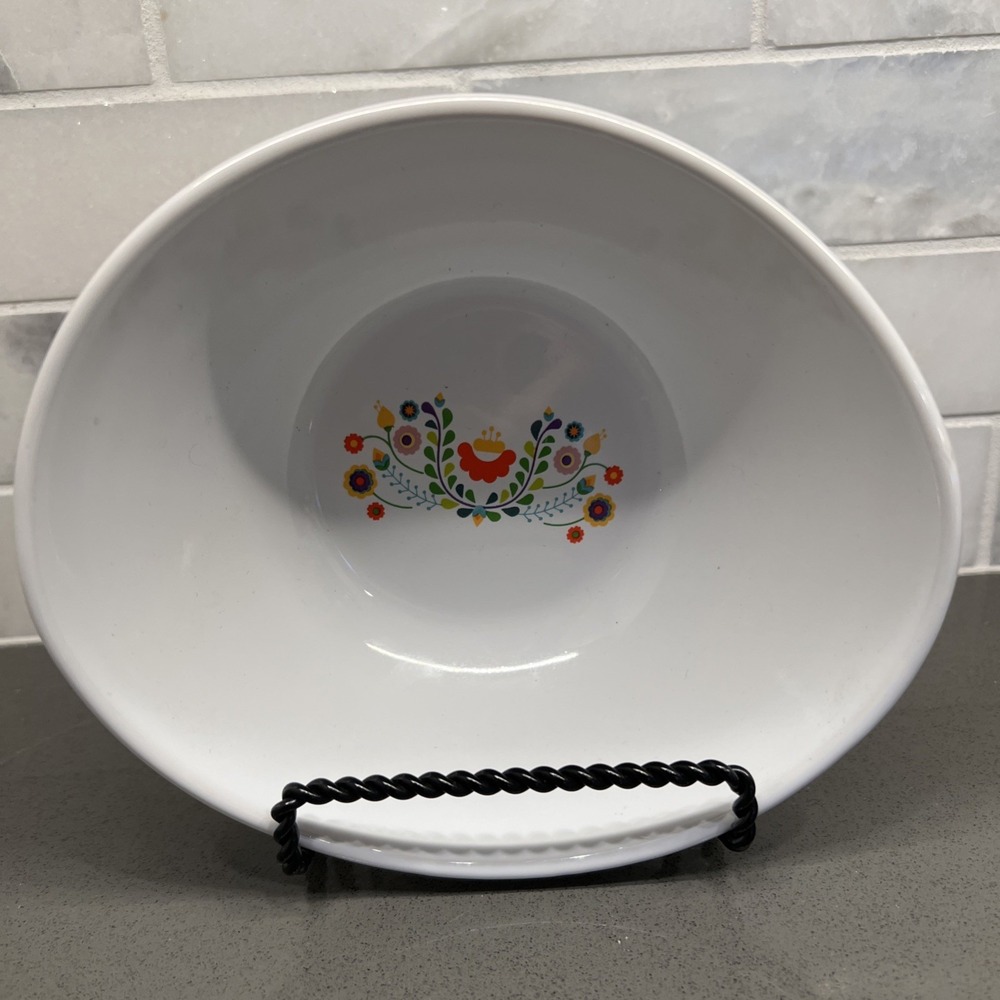 Modern Gourmet Foods Floral/Folk Art Stoneware Oval Serving Bowl, 6x5.5x2.75"